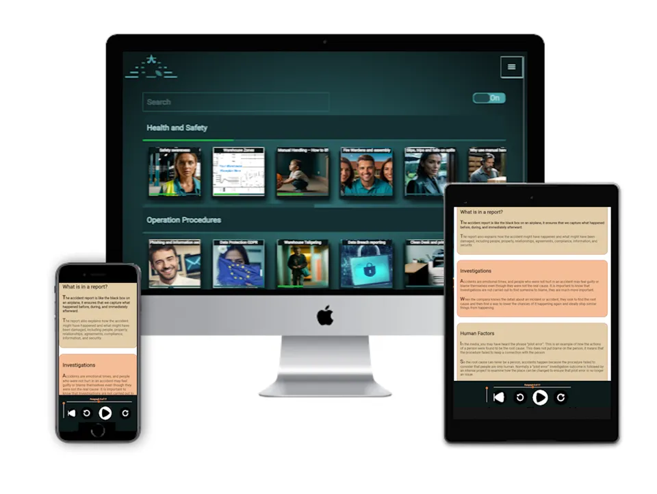 Warehouse learning content across devices